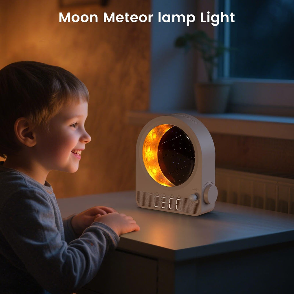 Epochleno Sunrise Alarm Clock, White Noise Machine & Meteor Moonlight - 10 Soothing Sounds, Dual Alarms, 30/60/90min Timer, Easy Snooze - Bedroom Gift for Insomnia Adults/Women - Wood Grain