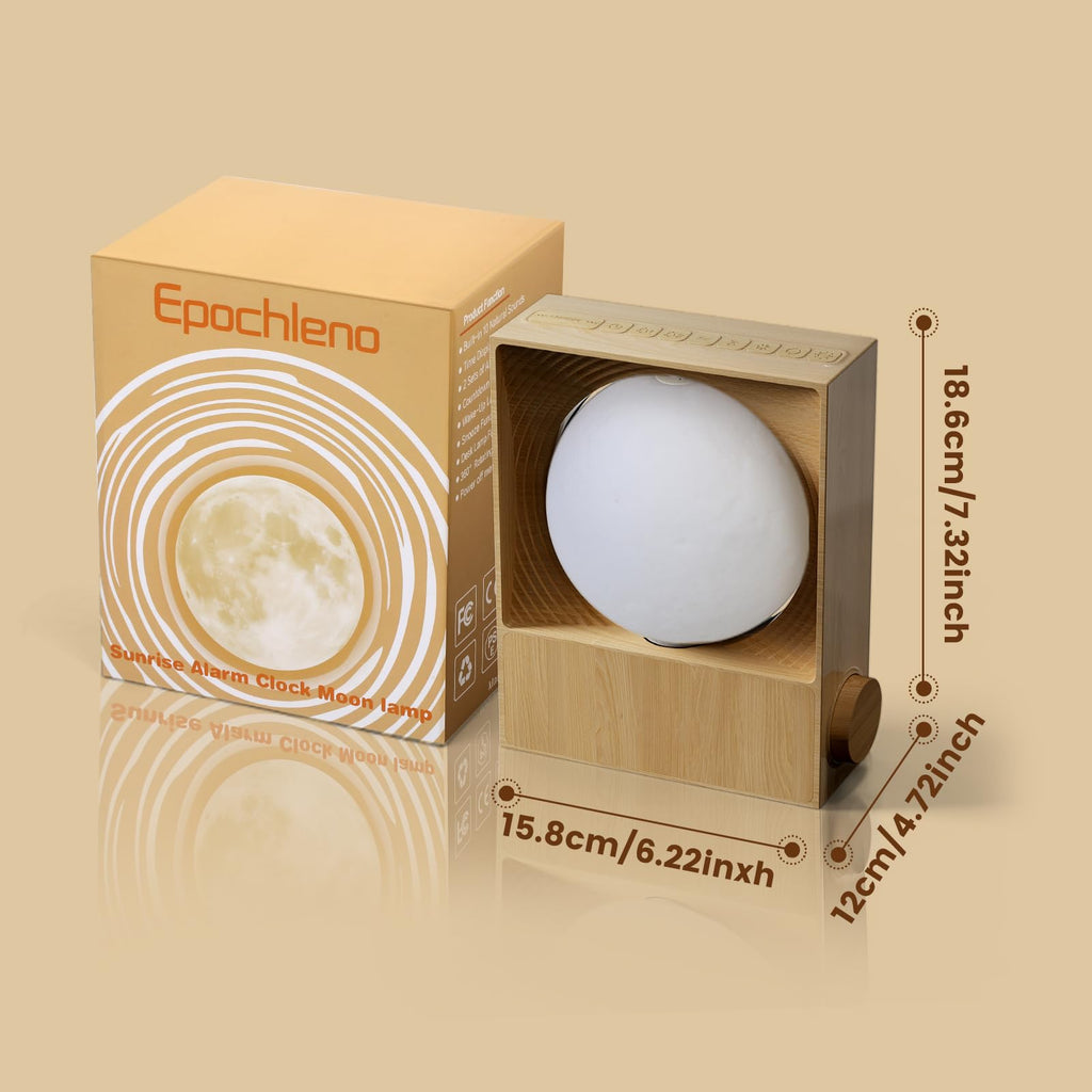 Epochleno Sunrise Alarm Clock, White Noise Machine & Meteor Moonlight - 10 Soothing Sounds, Dual Alarms, 30/60/90min Timer, Easy Snooze - Bedroom Gift for Insomnia Adults/Women - Wood Grain