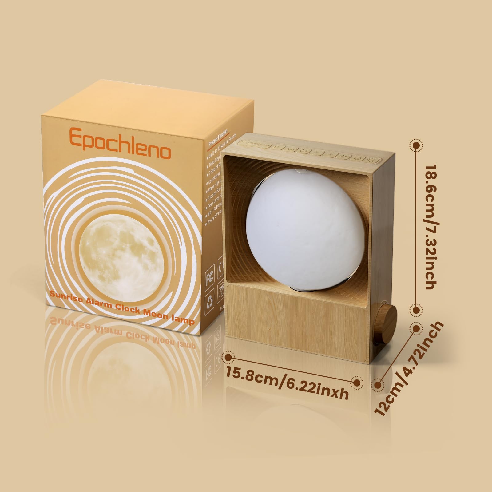 Epochleno Sunrise Alarm Clock, White Noise Machine & Meteor Moonlight - 10 Soothing Sounds, Dual Alarms, 30/60/90min Timer, Easy Snooze - Bedroom Gift for Insomnia Adults/Women - Wood Grain