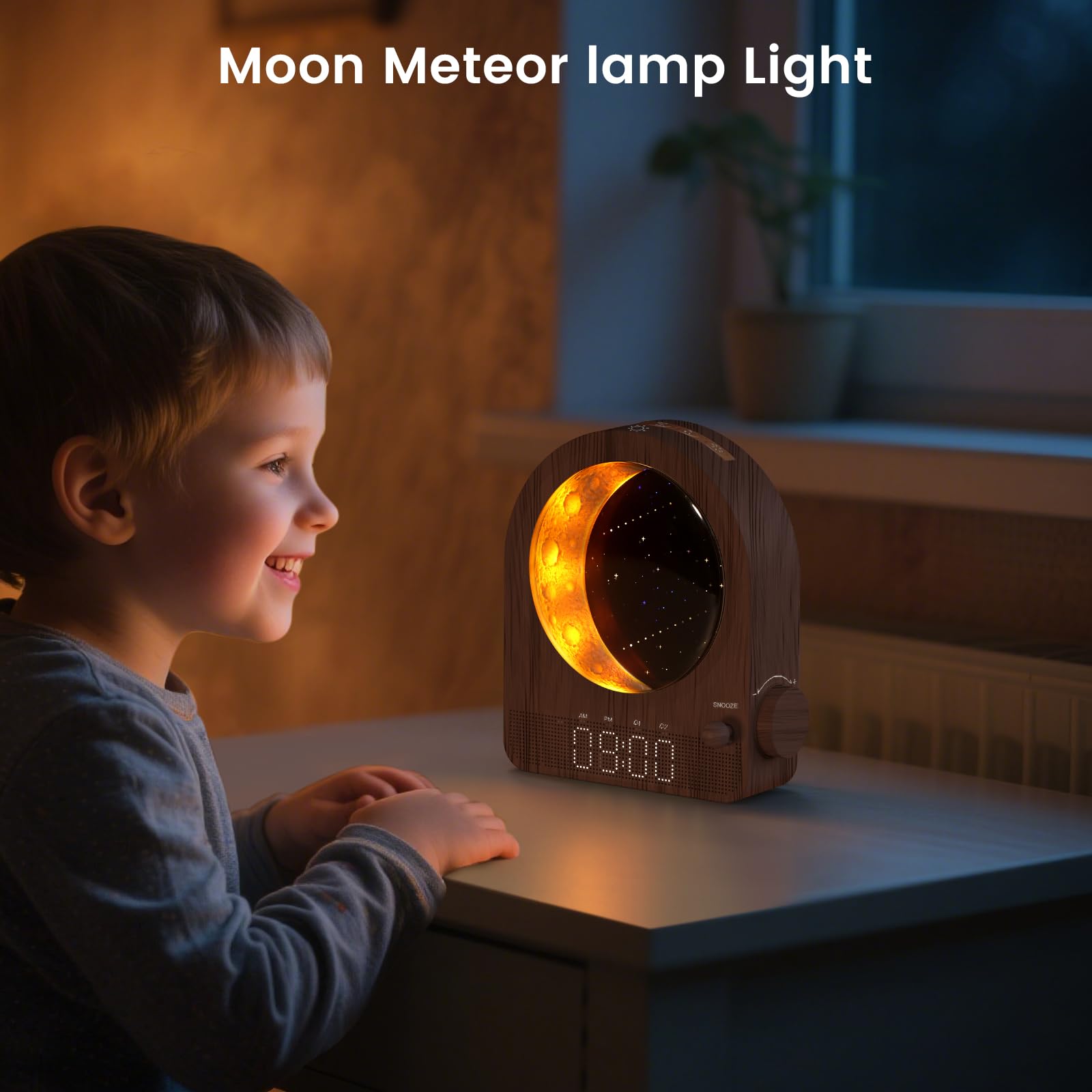 Epochleno Sunrise Alarm Clock, White Noise Machine & Meteor Moonlight - 10 Soothing Sounds, Dual Alarms, 30/60/90min Timer, Easy Snooze - Bedroom Gift for Insomnia Adults/Women - Wood Grain