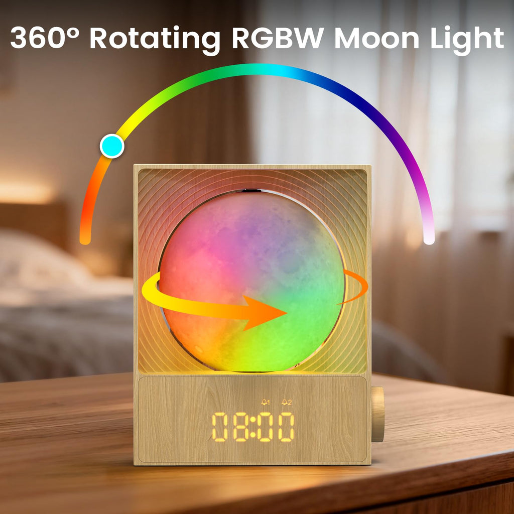 Epochleno Sunrise Alarm Clock, White Noise Machine & Meteor Moonlight - 10 Soothing Sounds, Dual Alarms, 30/60/90min Timer, Easy Snooze - Bedroom Gift for Insomnia Adults/Women - Wood Grain