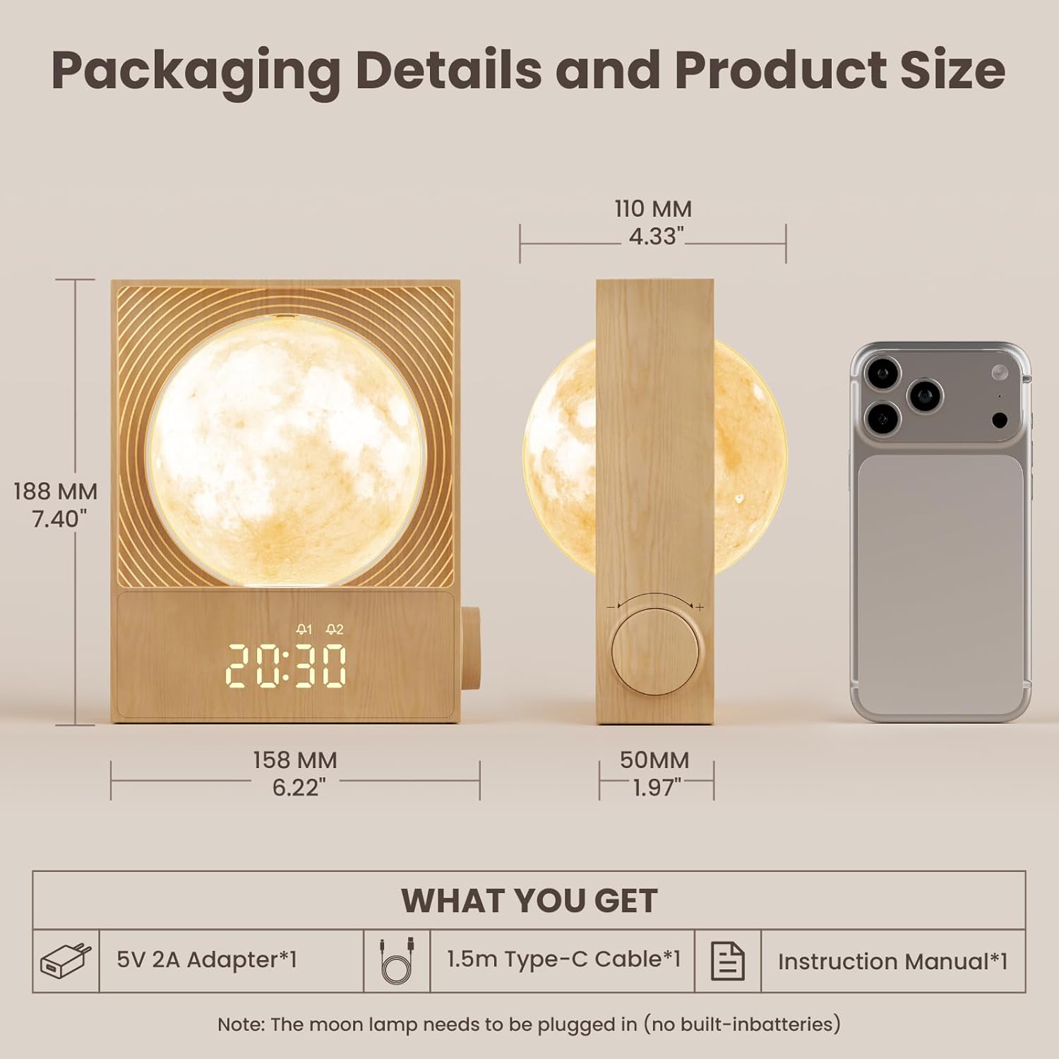 Sunrise Alarm Clocks for Heavy Sleepers,Night Lamp Clocks for Bedrooms with Moon Light,10 Light Effects,30/60/90 Timer,10 Sleep Nature Sounds,15 Ringtones,12 Volume Control with Snooze Function