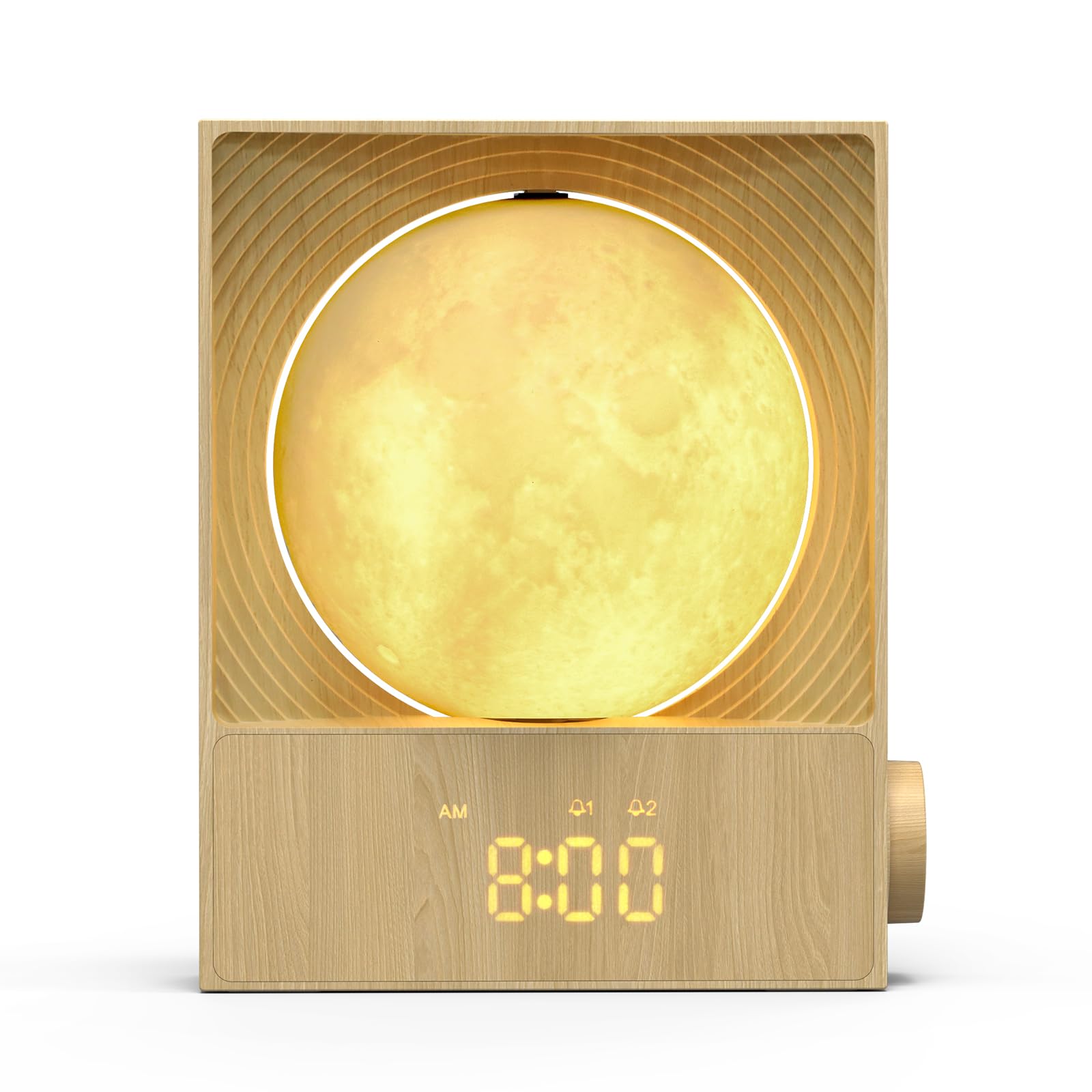 Epochleno Sunrise Alarm Clock, White Noise Machine & Meteor Moonlight - 10 Soothing Sounds, Dual Alarms, 30/60/90min Timer, Easy Snooze - Bedroom Gift for Insomnia Adults/Women - Wood Grain