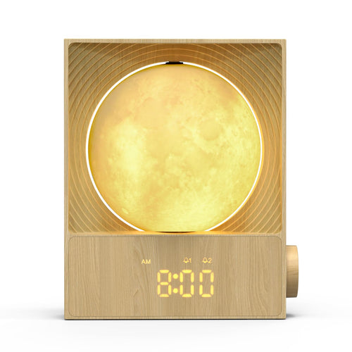 Epochleno Sunrise Alarm Clock, White Noise Machine & Meteor Moonlight - 10 Soothing Sounds, Dual Alarms, 30/60/90min Timer, Easy Snooze - Bedroom Gift for Insomnia Adults/Women - Wood Grain