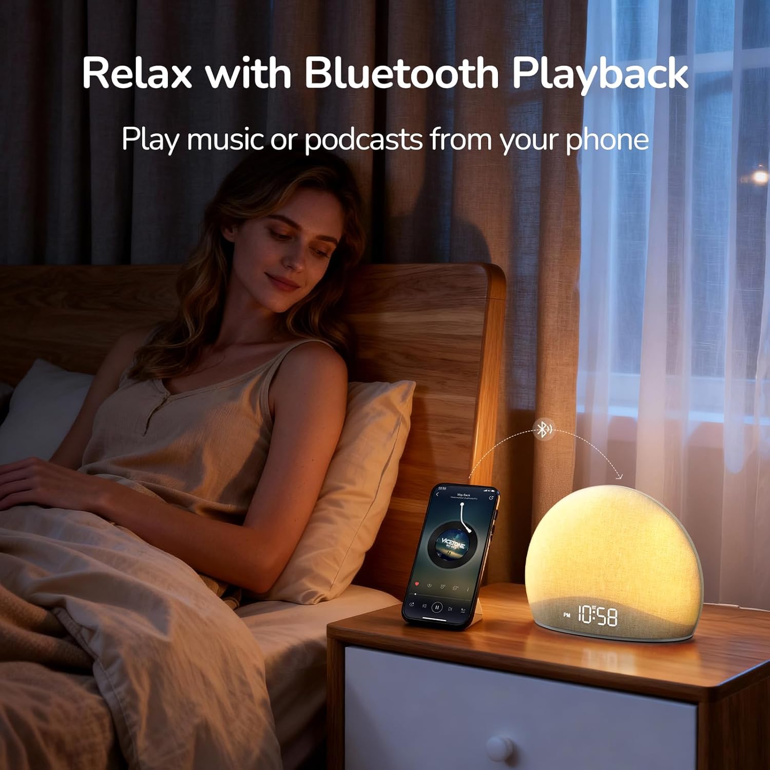 HOUSBAY Sunrise Alarm Clock Radio for Bedroom – Wake Up Naturally with Gentle Light & Nature Sounds, Relax with Bluetooth Speaker & Night Light