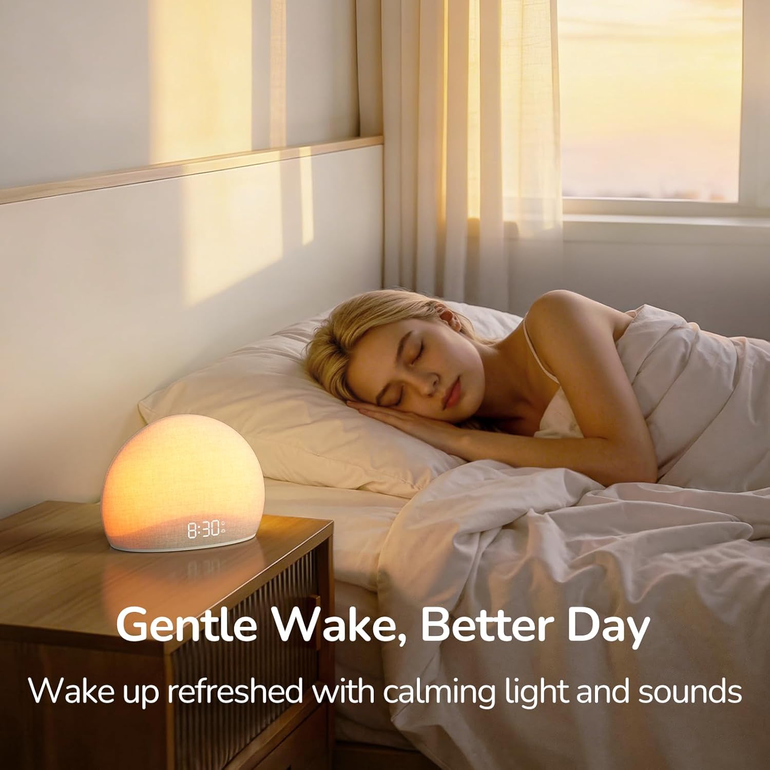 HOUSBAY Sunrise Alarm Clock Radio for Bedroom – Wake Up Naturally with Gentle Light & Nature Sounds, Relax with Bluetooth Speaker & Night Light