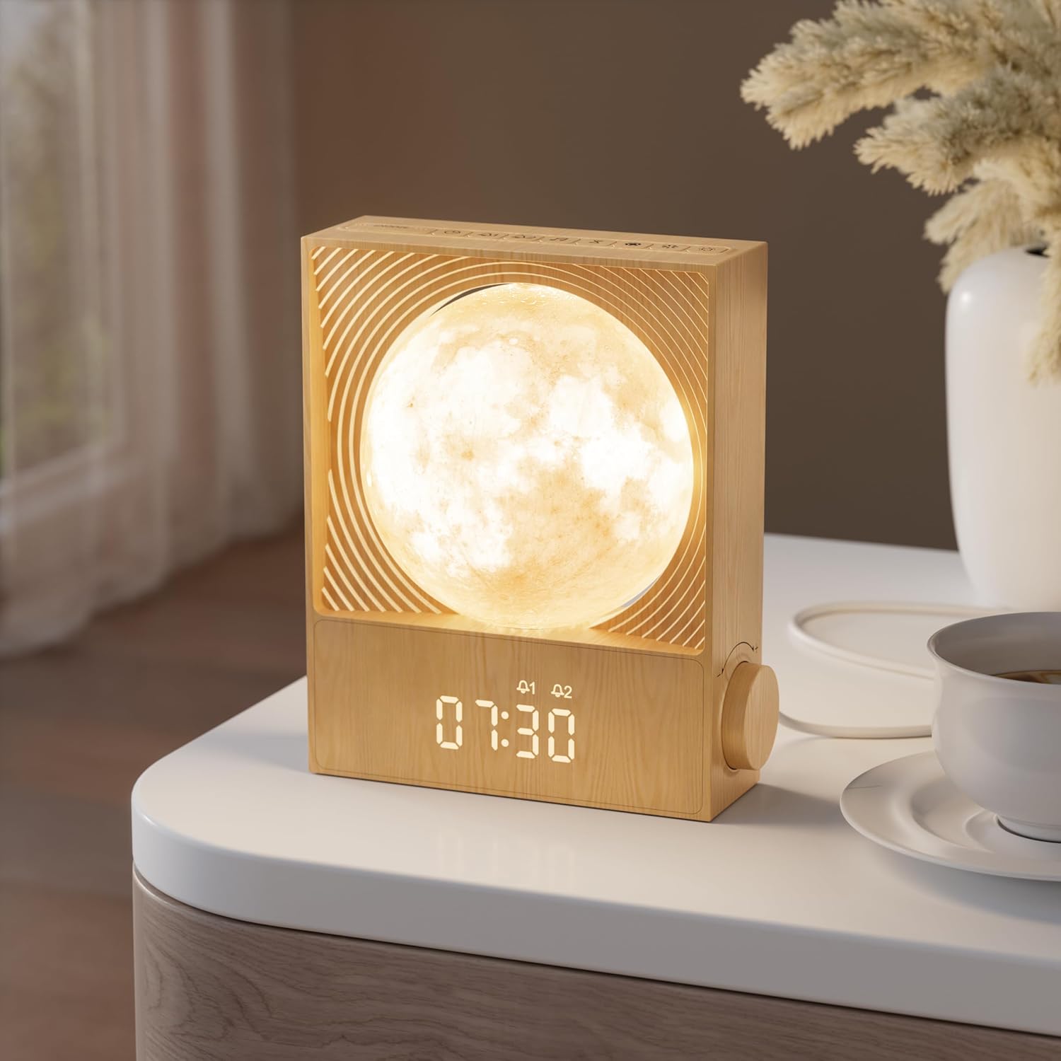 Sunrise Alarm Clocks for Heavy Sleepers,Night Lamp Clocks for Bedrooms with Moon Light,10 Light Effects,30/60/90 Timer,10 Sleep Nature Sounds,15 Ringtones,12 Volume Control with Snooze Function