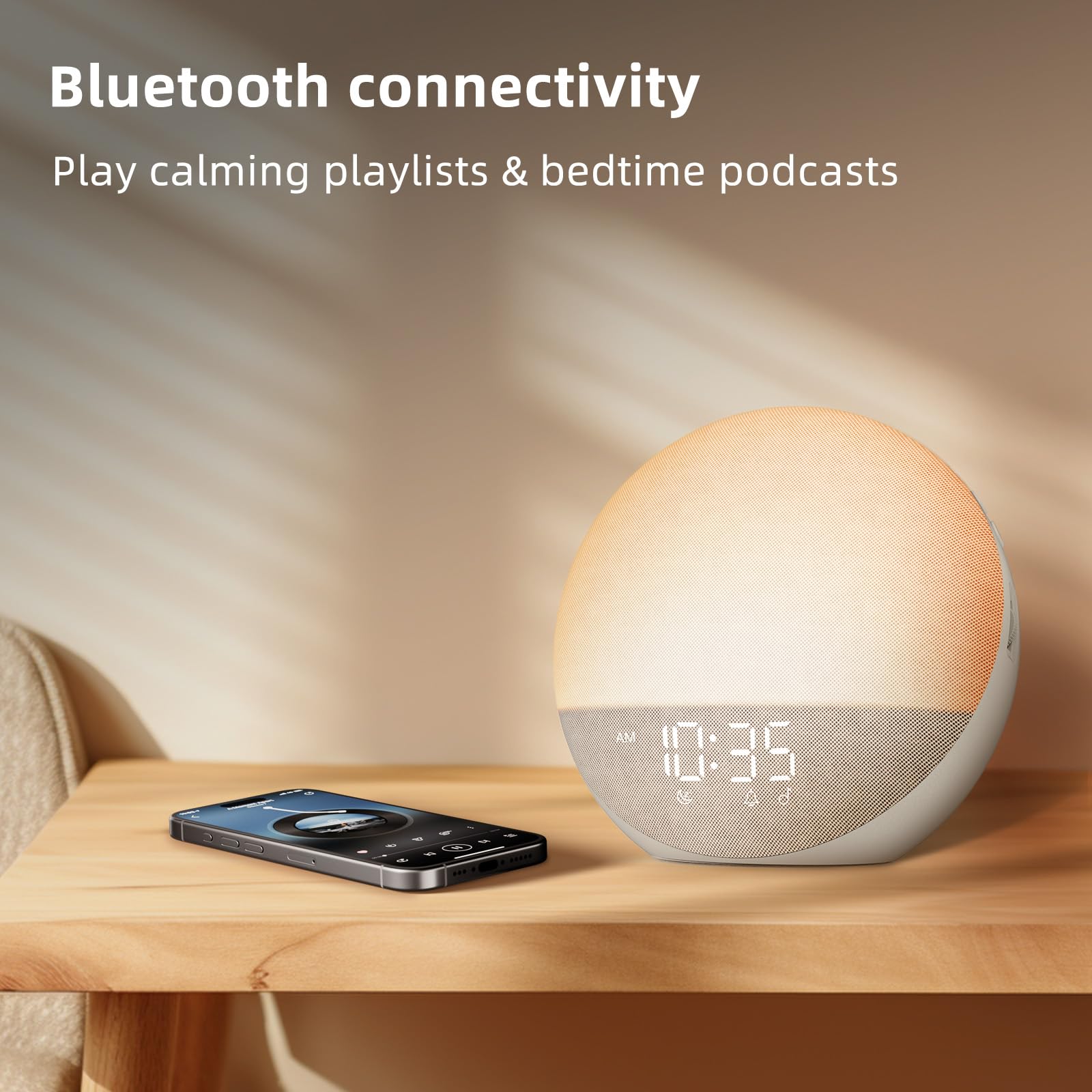 Sunrise Alarm Clock White Noise Machine: Natural Wake Up Light - Dimmable Clock with Bluetooth Speaker for Bedroom - 25 Sleep Sounds for Baby Adults Kids Putty
