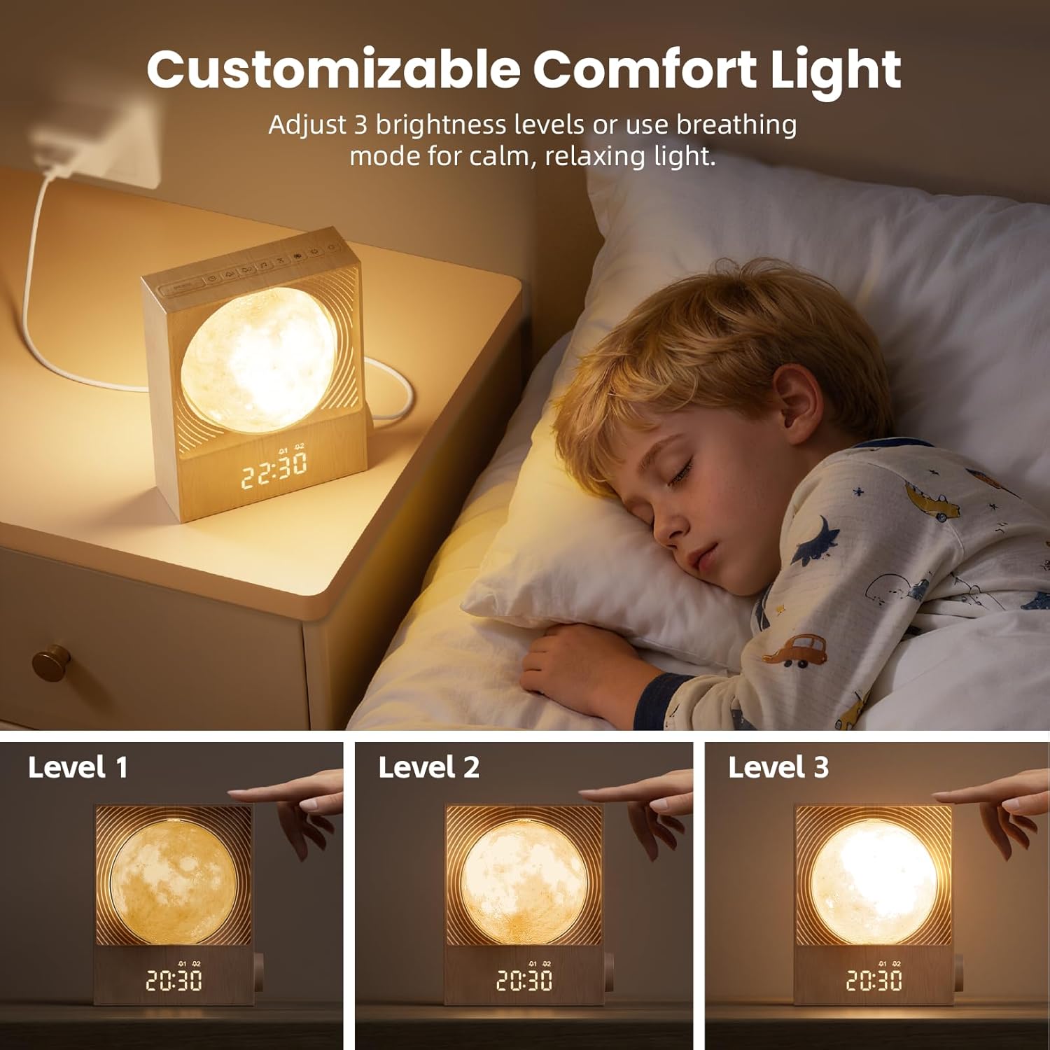 Sunrise Alarm Clocks for Heavy Sleepers,Night Lamp Clocks for Bedrooms with Moon Light,10 Light Effects,30/60/90 Timer,10 Sleep Nature Sounds,15 Ringtones,12 Volume Control with Snooze Function
