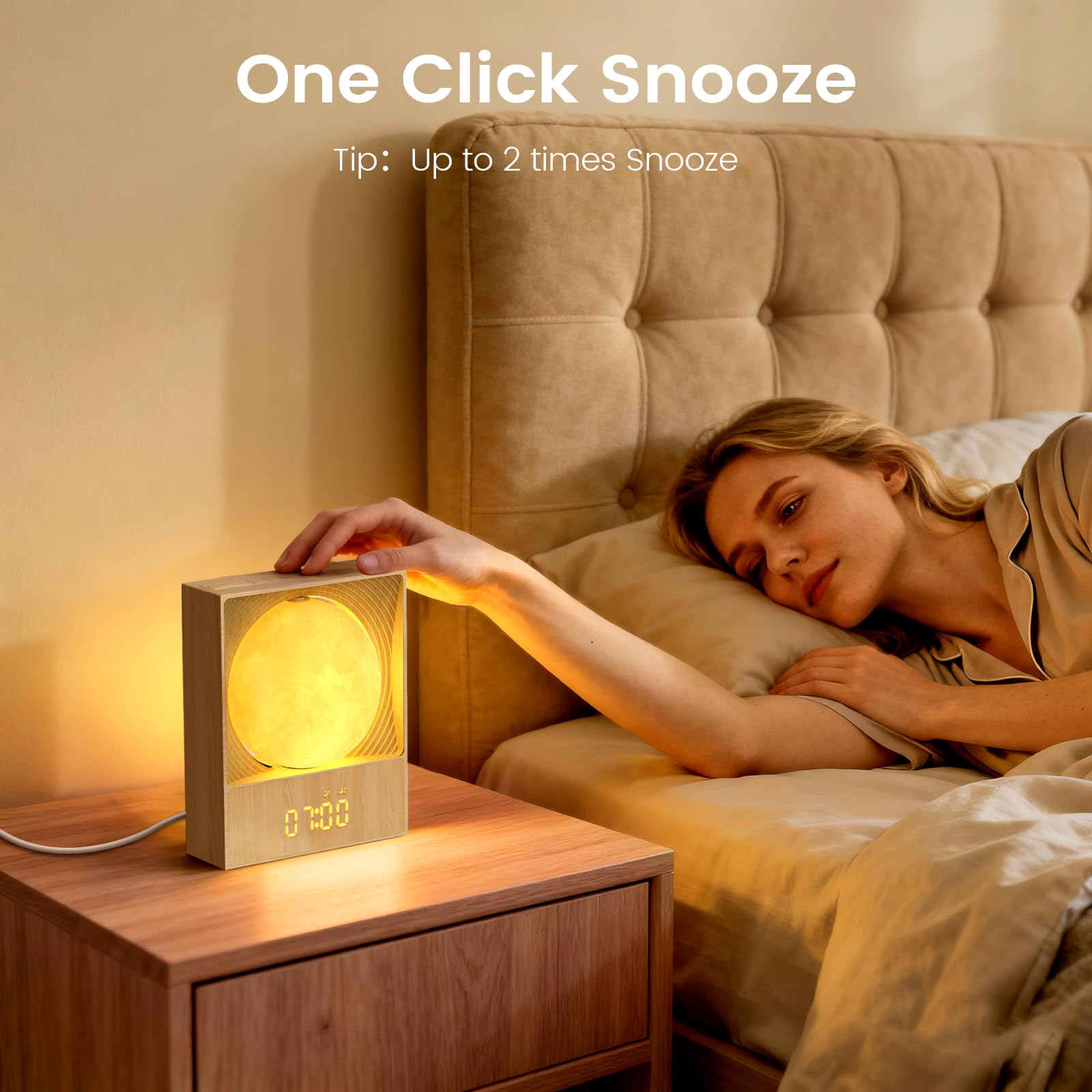 Epochleno Sunrise Alarm Clock, White Noise Machine & Meteor Moonlight - 10 Soothing Sounds, Dual Alarms, 30/60/90min Timer, Easy Snooze - Bedroom Gift for Insomnia Adults/Women - Wood Grain