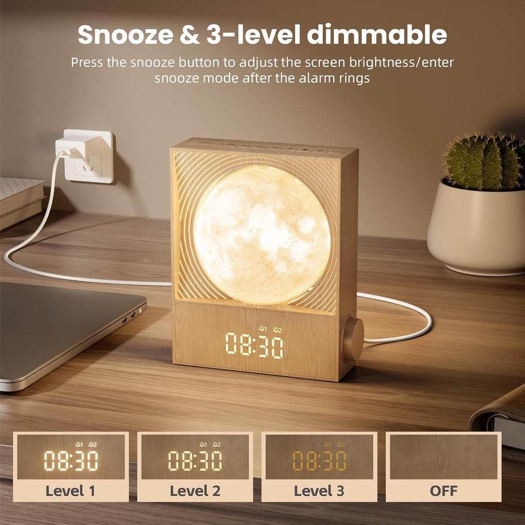 Sunrise Alarm Clocks for Heavy Sleepers,Night Lamp Clocks for Bedrooms with Moon Light,10 Light Effects,30/60/90 Timer,10 Sleep Nature Sounds,15 Ringtones,12 Volume Control with Snooze Function