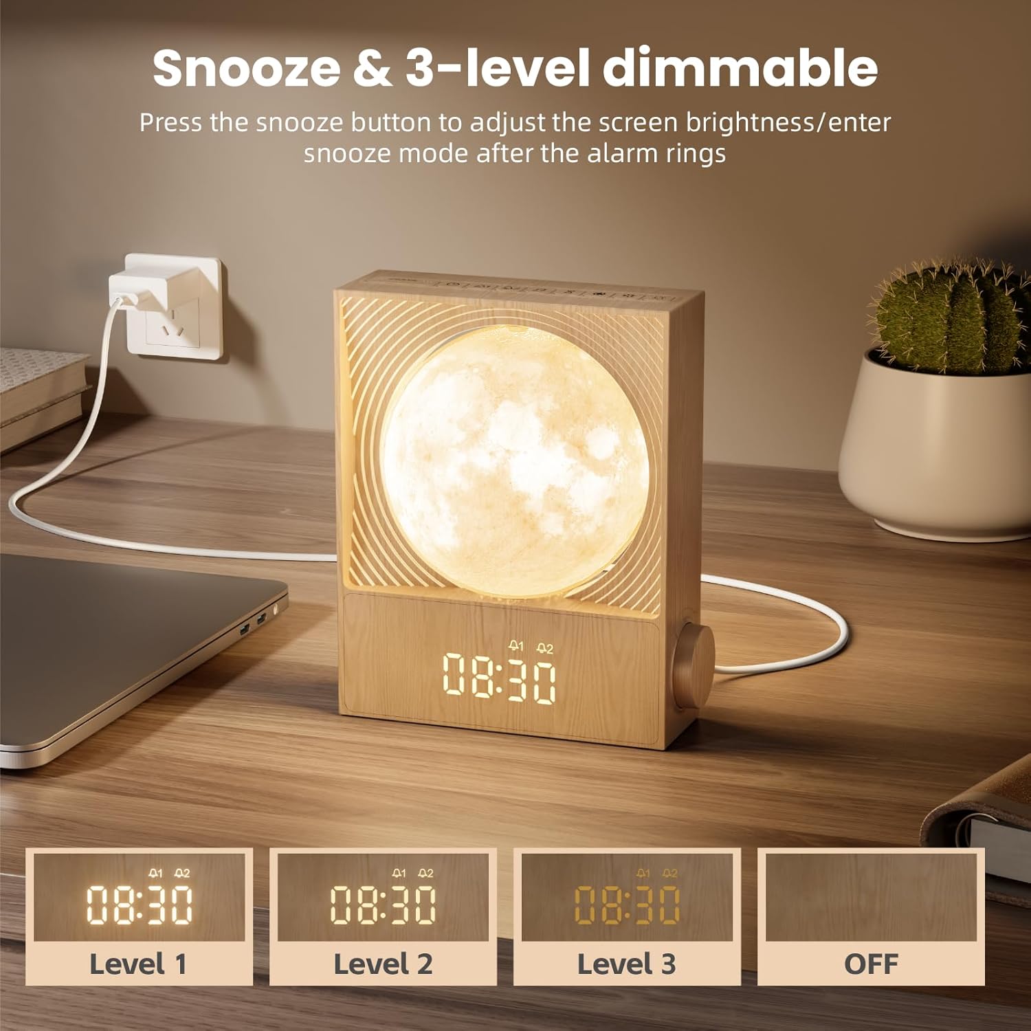 Sunrise Alarm Clocks for Heavy Sleepers,Night Lamp Clocks for Bedrooms with Moon Light,10 Light Effects,30/60/90 Timer,10 Sleep Nature Sounds,15 Ringtones,12 Volume Control with Snooze Function