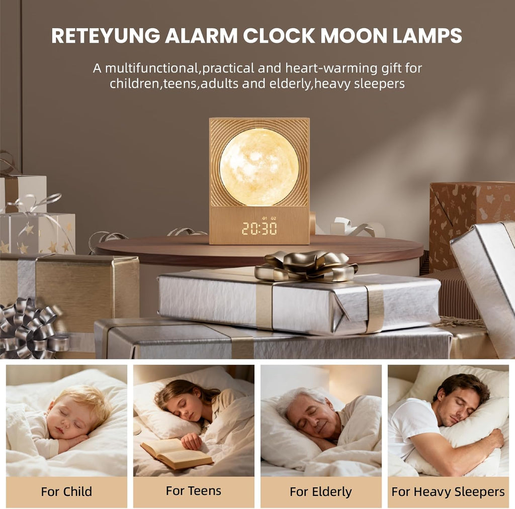Sunrise Alarm Clocks for Heavy Sleepers,Night Lamp Clocks for Bedrooms with Moon Light,10 Light Effects,30/60/90 Timer,10 Sleep Nature Sounds,15 Ringtones,12 Volume Control with Snooze Function