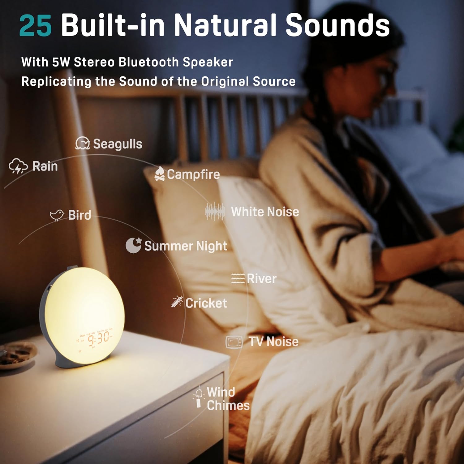 JALL Sunrise Alarm Clock White Noise Sound Machine with 22 Soothing Sounds, 17 NightLights, Bluetooth Speaker, Wake Up Light Alarm Clock for Bedrooms, Heavy Sleepers, Ideal Gift for Baby, Kids Seniors